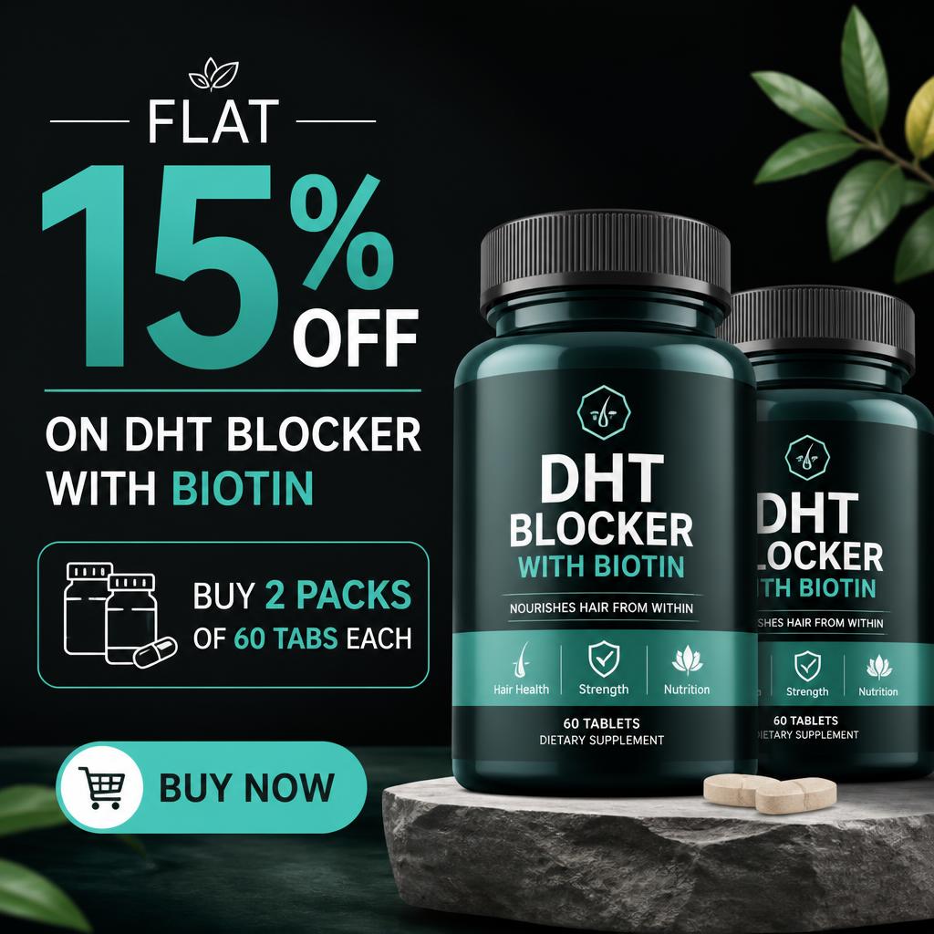 Flat 15% Off on DHT Blocker with Biotin - Buy 2 Packs of 60 Tabs Each