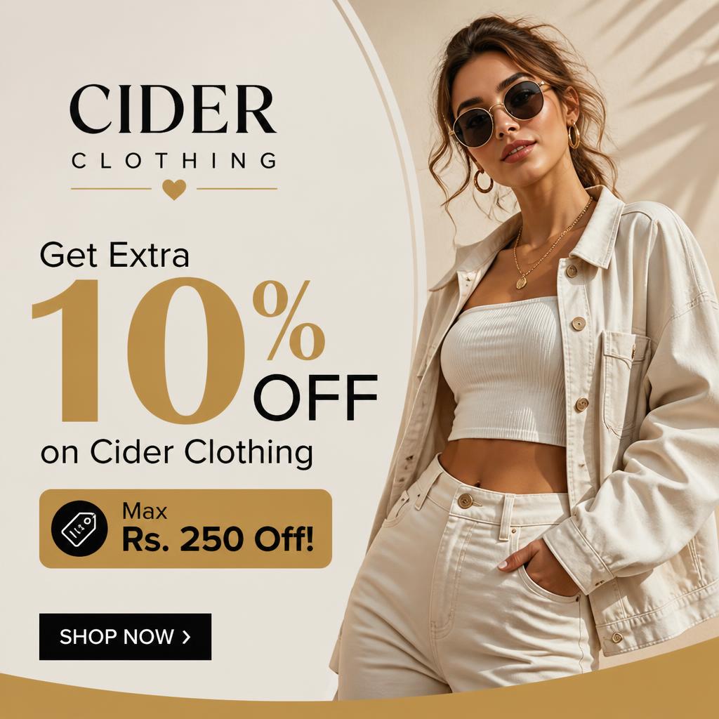 Get Extra 10% Off on Cider Clothing - Max Rs. 250 Off!