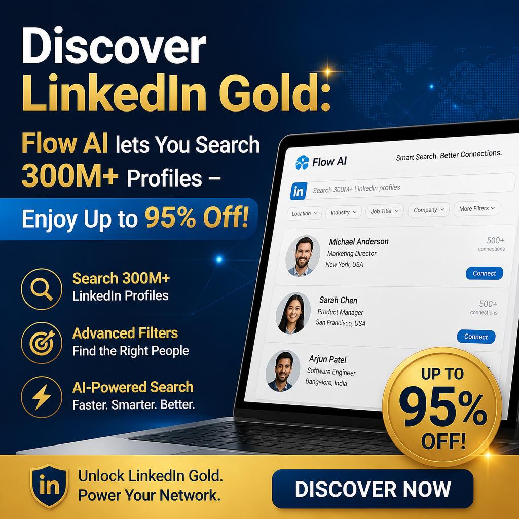Discover LinkedIn Gold: Flow AI lets You Search 300M+ Profiles – Enjoy Up to 95% Off!