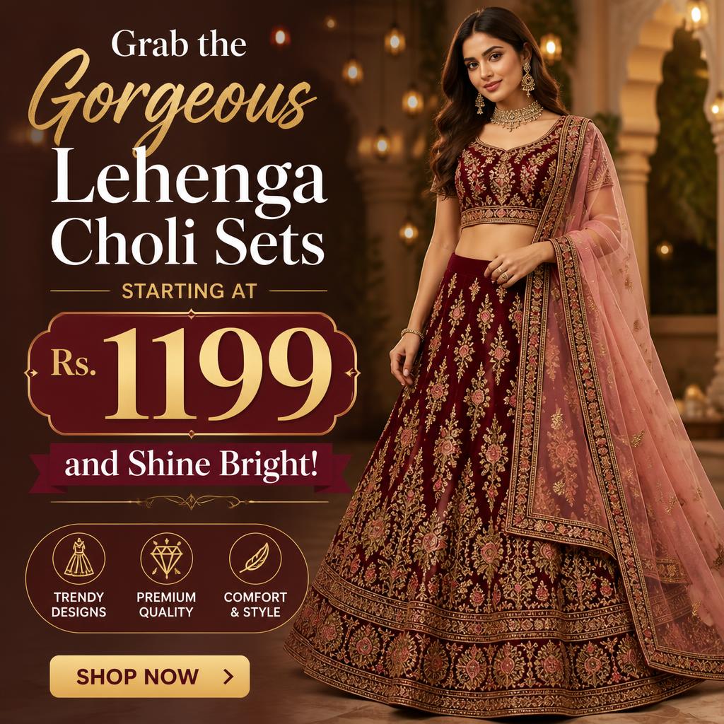 Grab the Gorgeous Lehenga Choli Sets Starting at Rs. 1199 and Shine Bright!