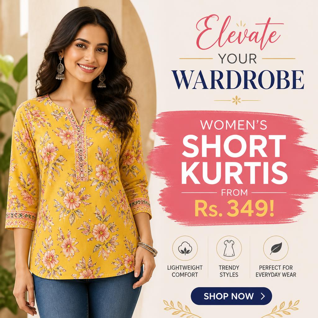 Elevate Your Wardrobe: Women's Short Kurtis from Rs. 349!
