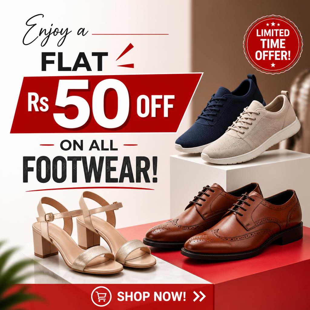 Enjoy a Flat Rs 50 OFF on All Footwear!