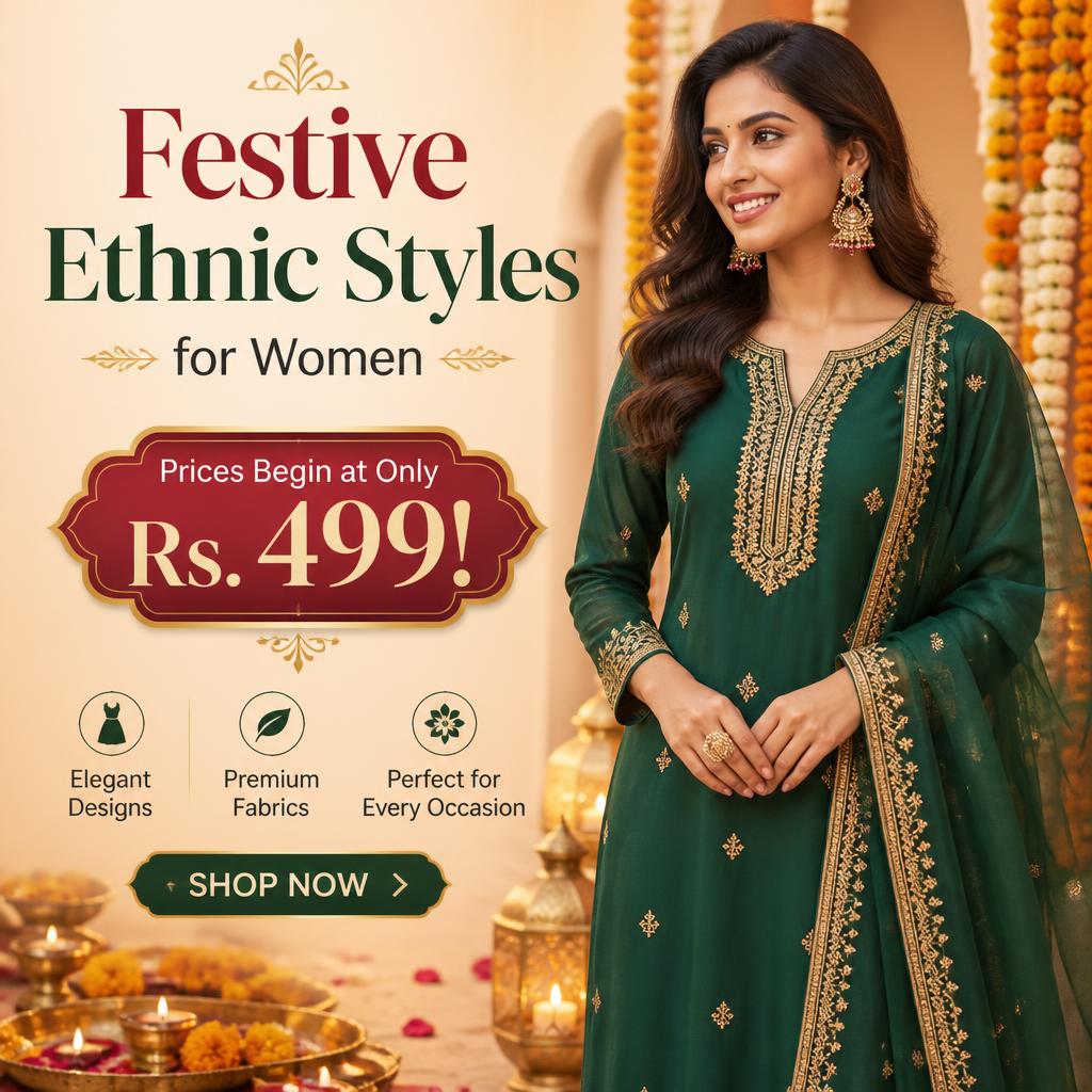 Festive Ethnic Styles for Women - Prices Begin at Only Rs. 499!