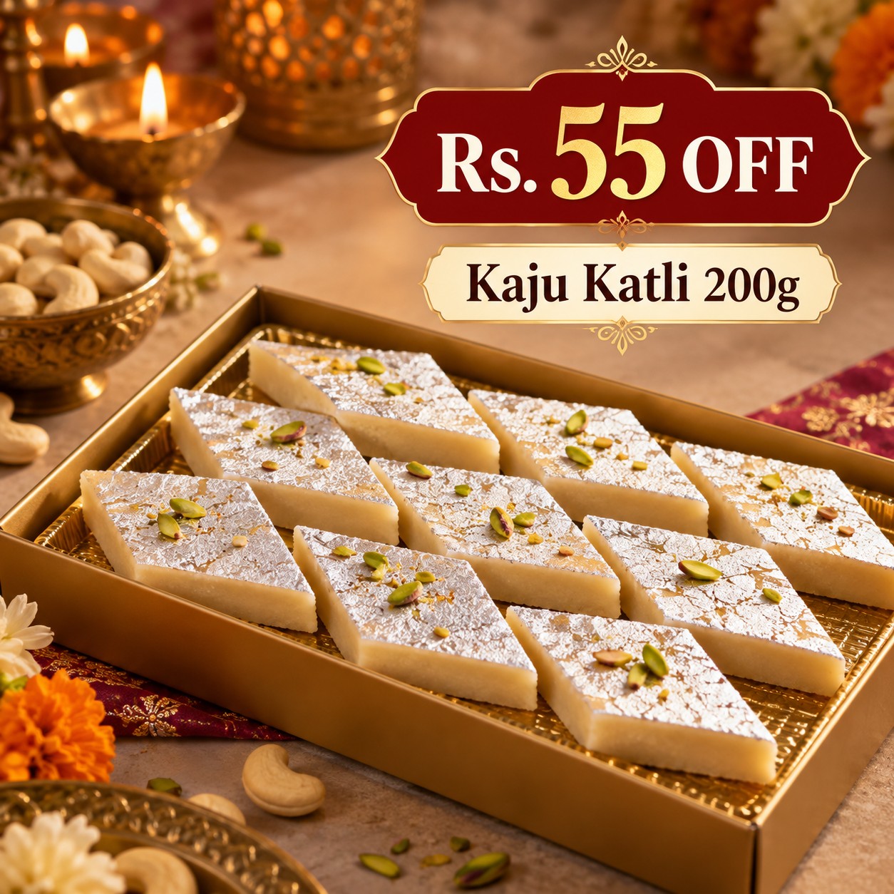 Enjoy Rs. 55 Off on 200g of Lal Sweets Kaju Katli - Limited Stock!