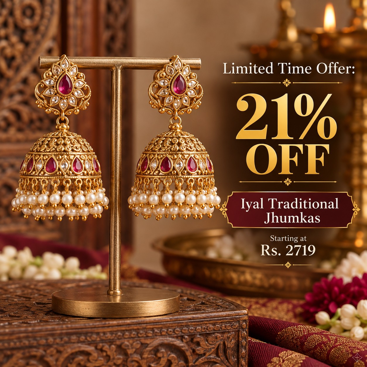 Limited Time Offer: Snag 21% Off on Iyal Traditional Jhumkas!
