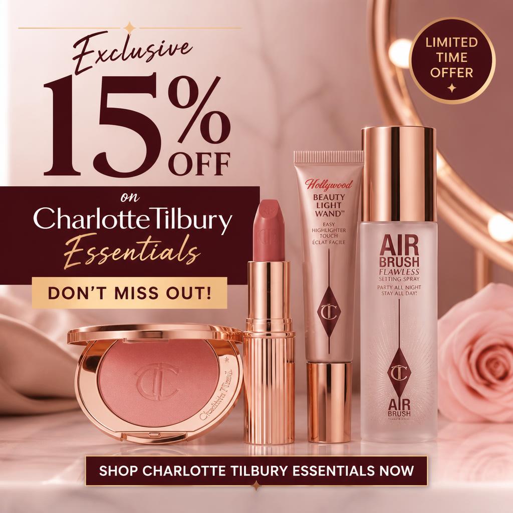 Exclusive 15% Off on Charlotte Tilbury Essentials - Don't Miss Out!