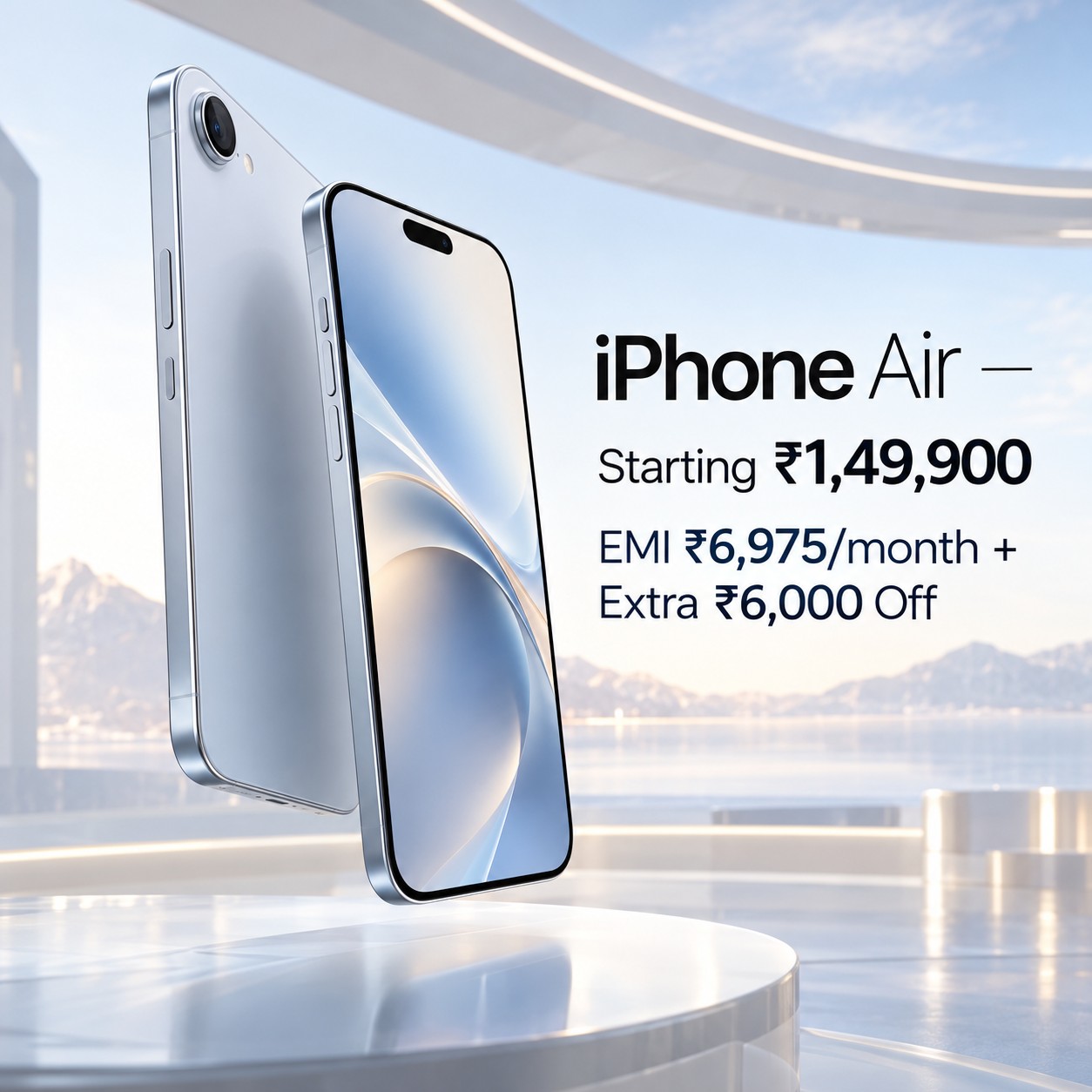 Experience the Innovative Apple iPhone Air from Rs. 1,49,900! Monthly EMI from Rs. 6975 + Extra Rs. 6000 Off!
