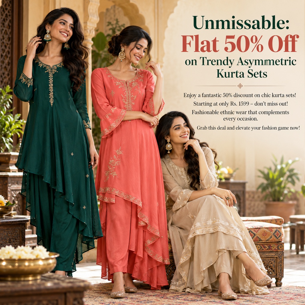 Unmissable: Flat 50% Off on Trendy Asymmetric Kurta Sets