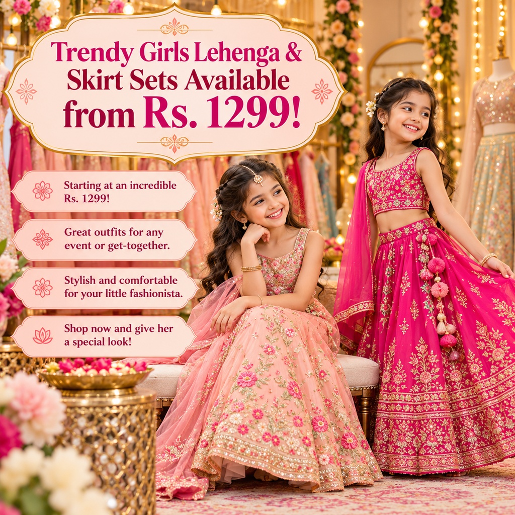 Trendy Girls Lehenga & Skirt Sets Available from Rs. 1299!
