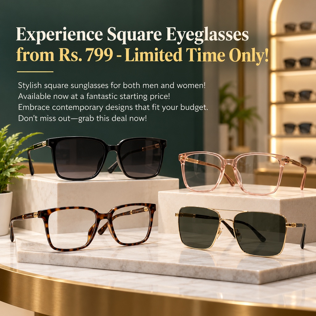 Experience Square Eyeglasses from Rs. 799 - Limited Time Only!