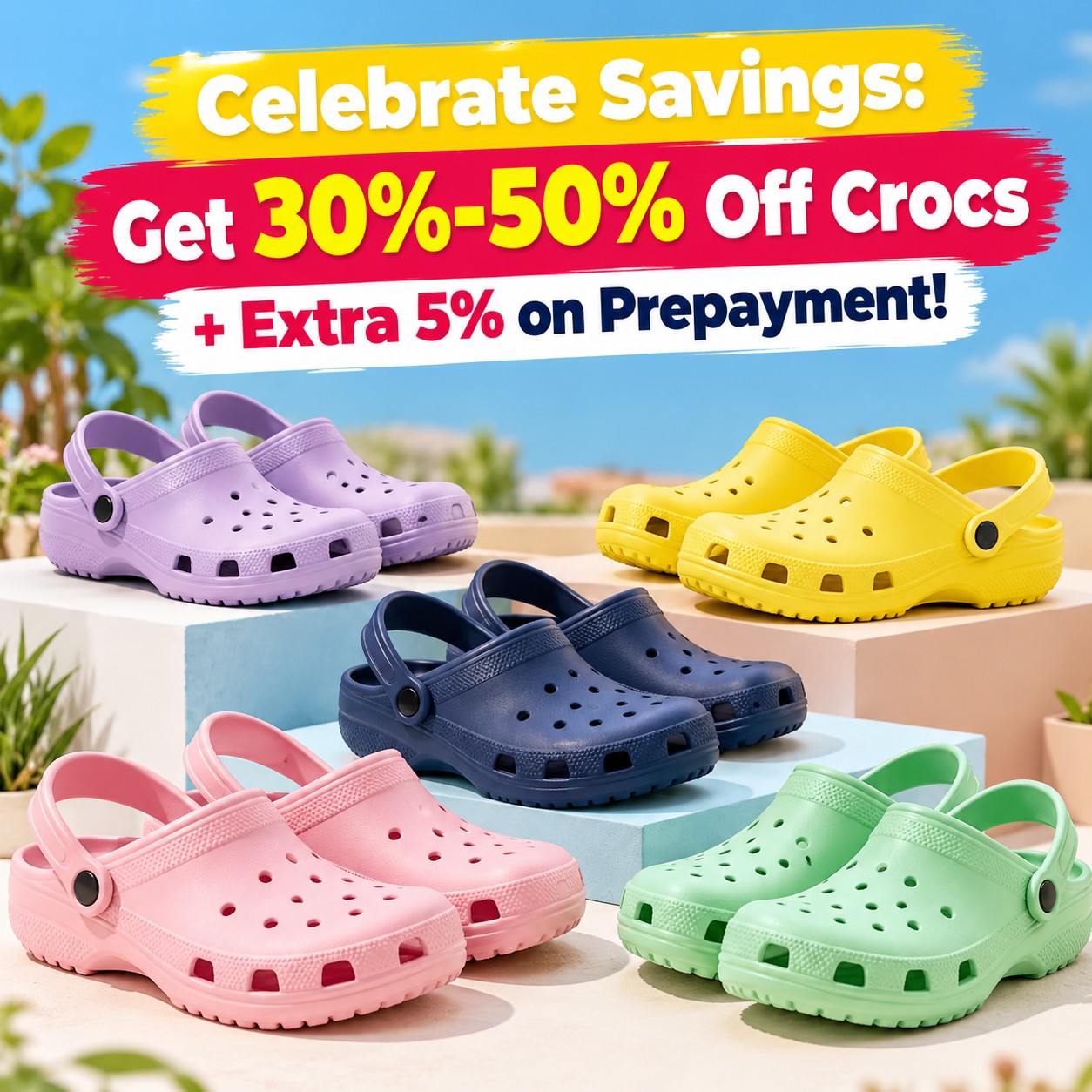 Celebrate Savings: Get 30%-50% Off Crocs + Extra 5% on Prepayment!