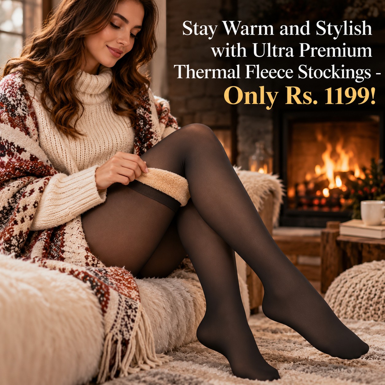 Stay Warm and Stylish with Ultra Premium Thermal Fleece Stockings - Only Rs. 1199!