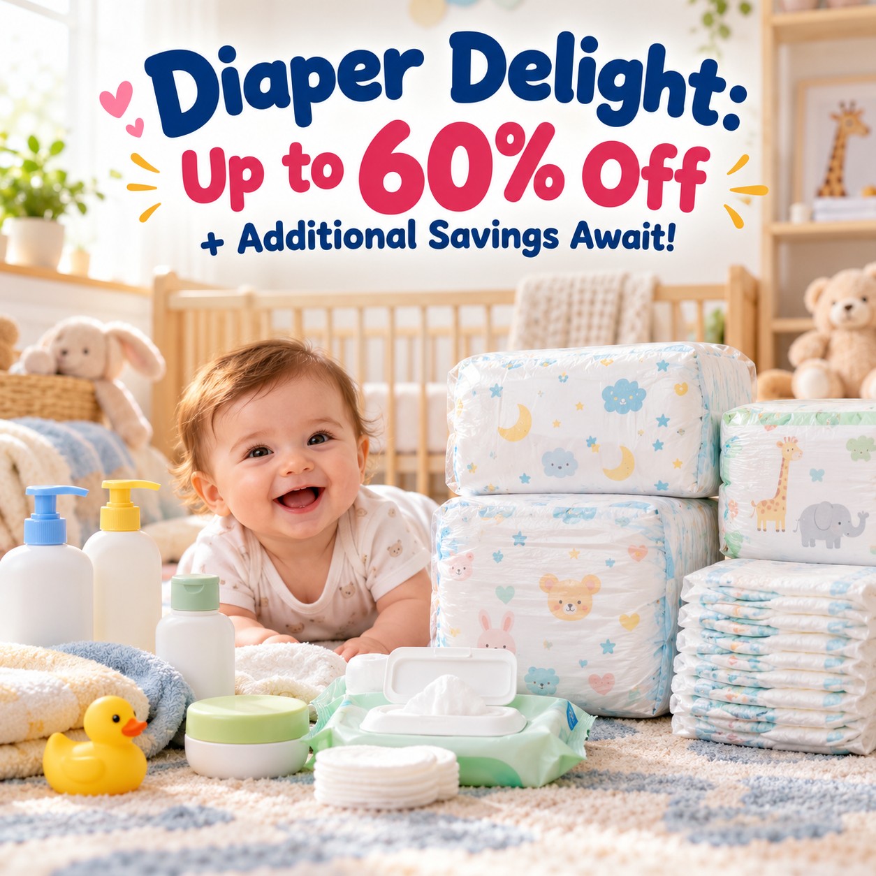 Diaper Delight: Up to 60% Off + Additional Savings Await!
