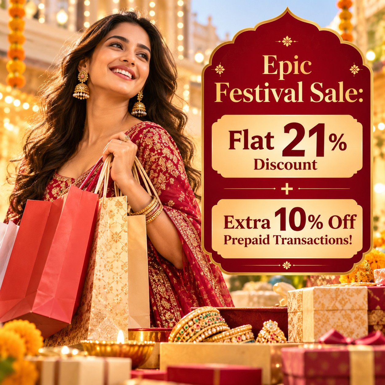 Epic Festival Sale: Flat 21% Discount + Extra 10% Off Prepaid Transactions!