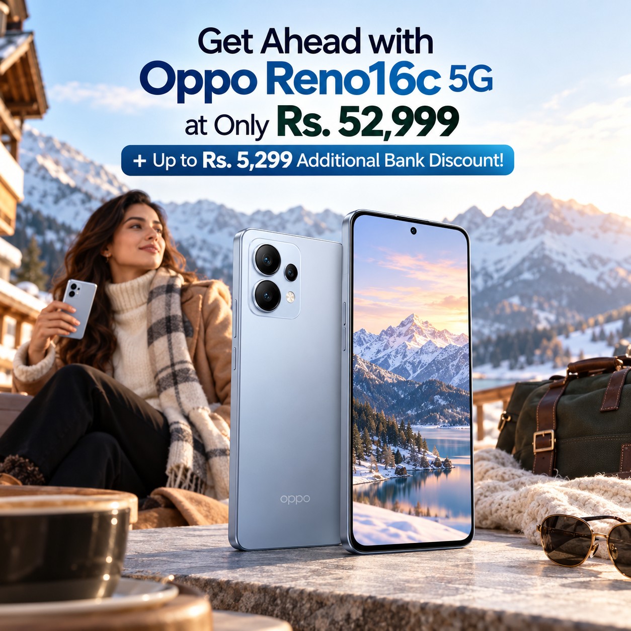 Get Ahead with Oppo Reno16c 5G at Only Rs. 52,999 + Up to Rs. 5,299 Additional Bank Discount!
