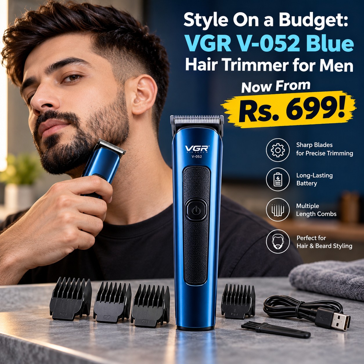 Style On a Budget: VGR V-052 Blue Hair Trimmer for Men Now From Rs. 699!