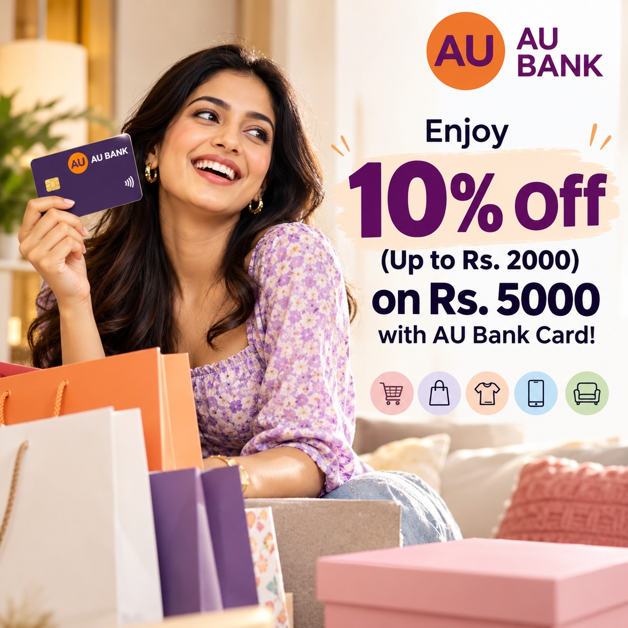 Enjoy 10% Off (Up to Rs. 2000) on Rs. 5000 with AU Bank Card!
