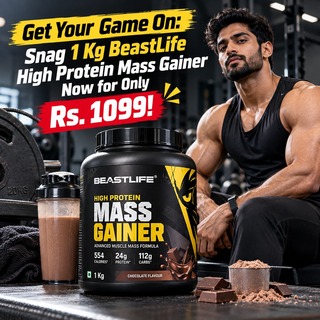 Get Your Game On: Snag 1 Kg BeastLife High Protein Mass Gainer Now for Only Rs. 1099!