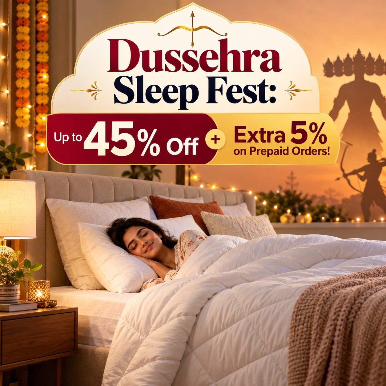 Dussehra Sleep Fest: Up to 45% Off + Extra 5% on Prepaid Orders!