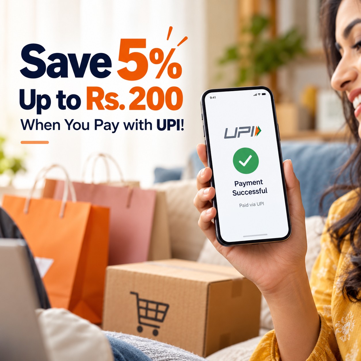 Save 5% Up to Rs. 200 When You Pay with UPI!
