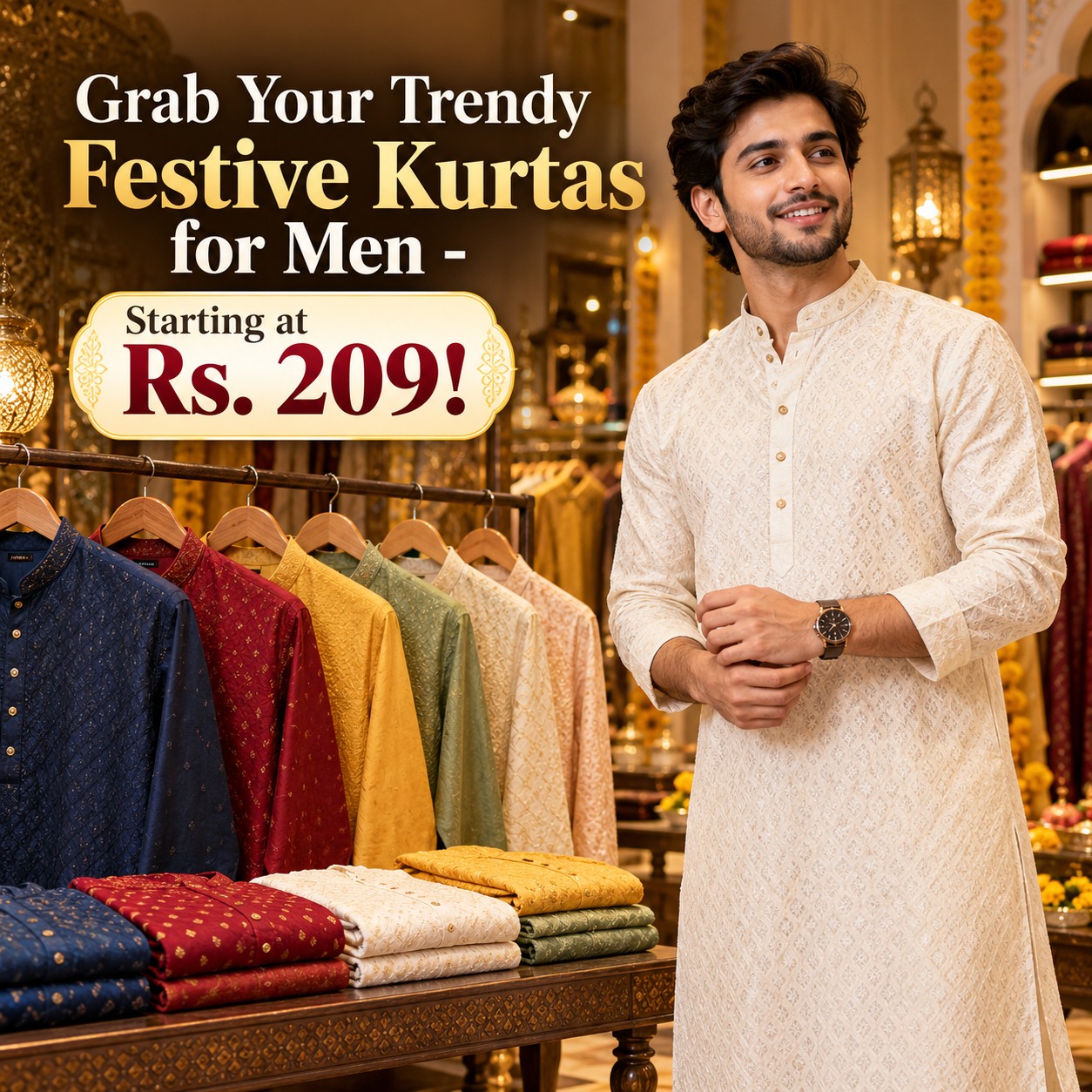 Grab Your Trendy Festive Kurtas for Men - Starting at Rs. 209!