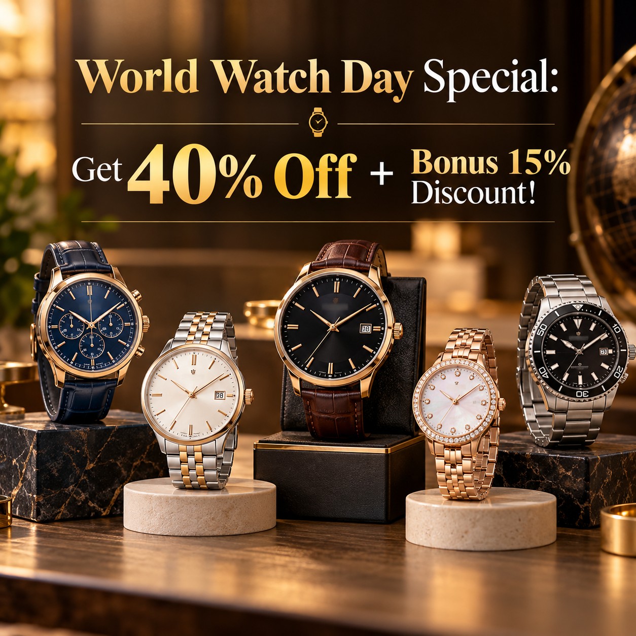 World Watch Day Special: Get 40% Off + Bonus 15% Discount!