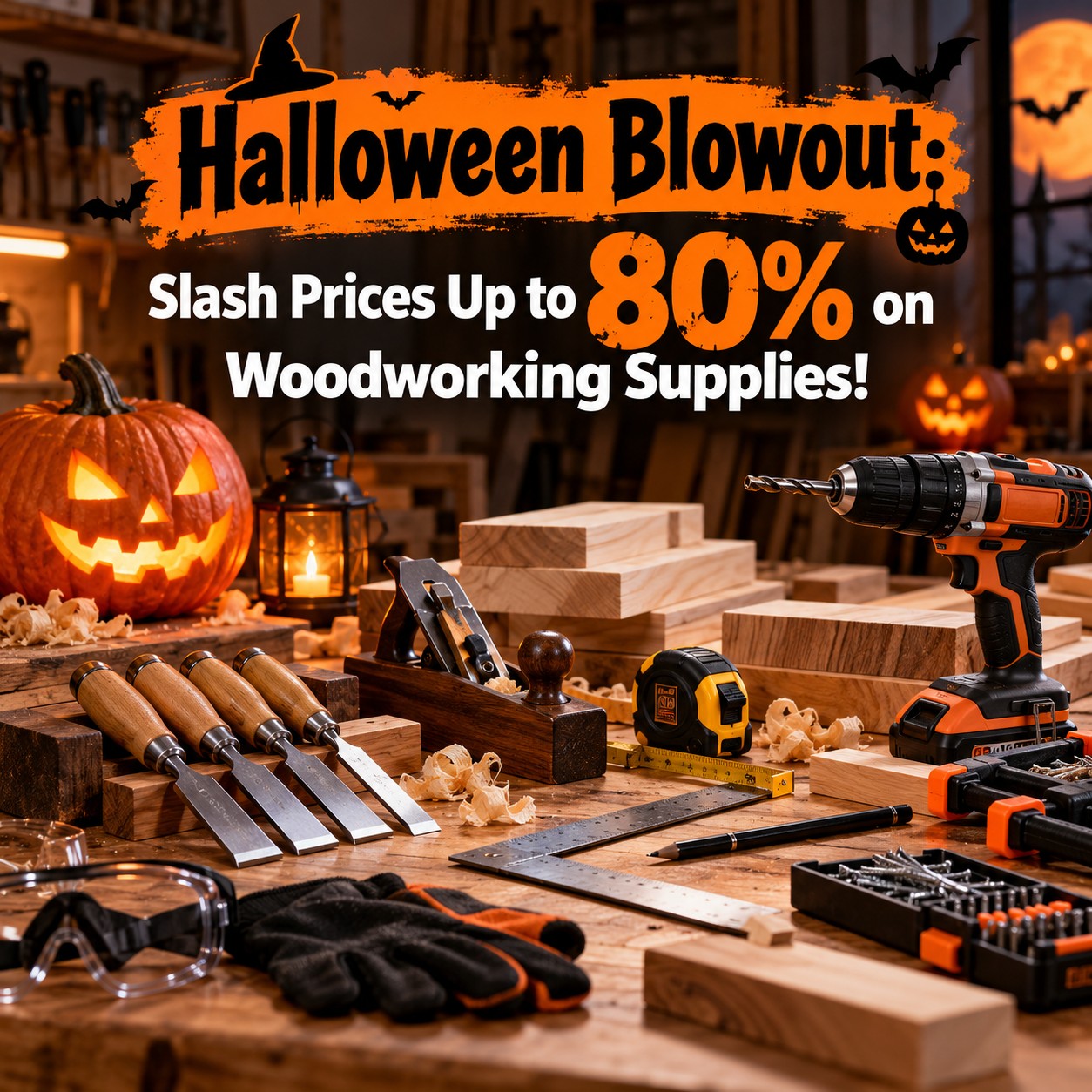 Halloween Blowout: Slash Prices Up to 80% on Woodworking Supplies!