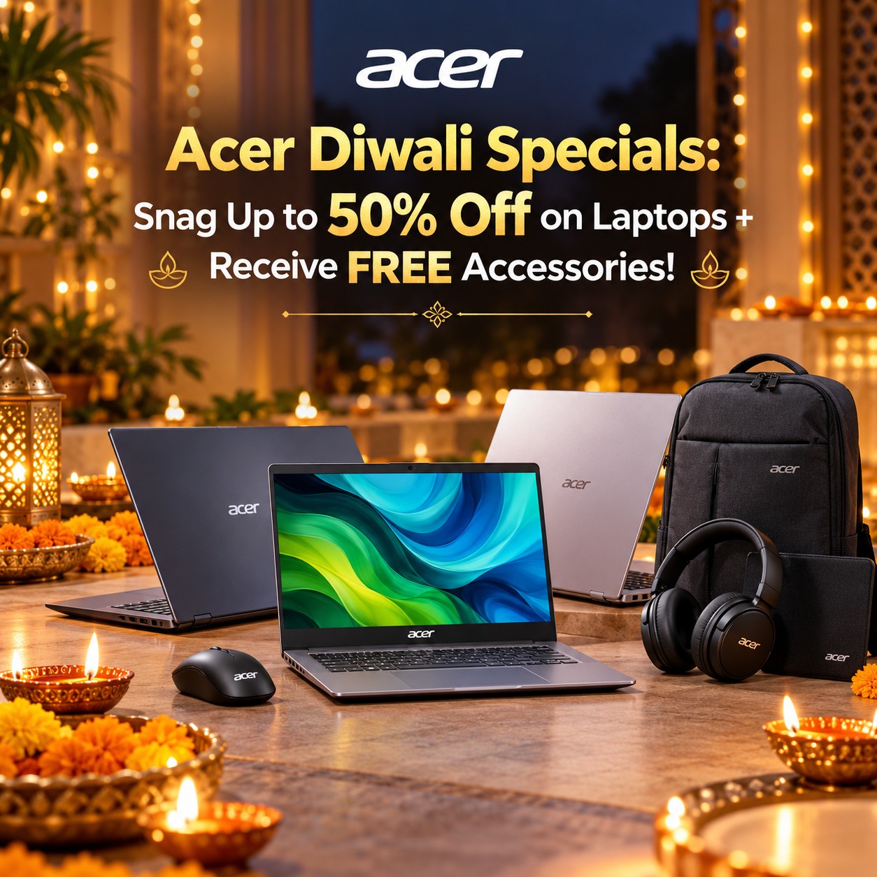 Acer Diwali Specials: Snag Up to 50% Off on Laptops + Receive FREE Accessories!