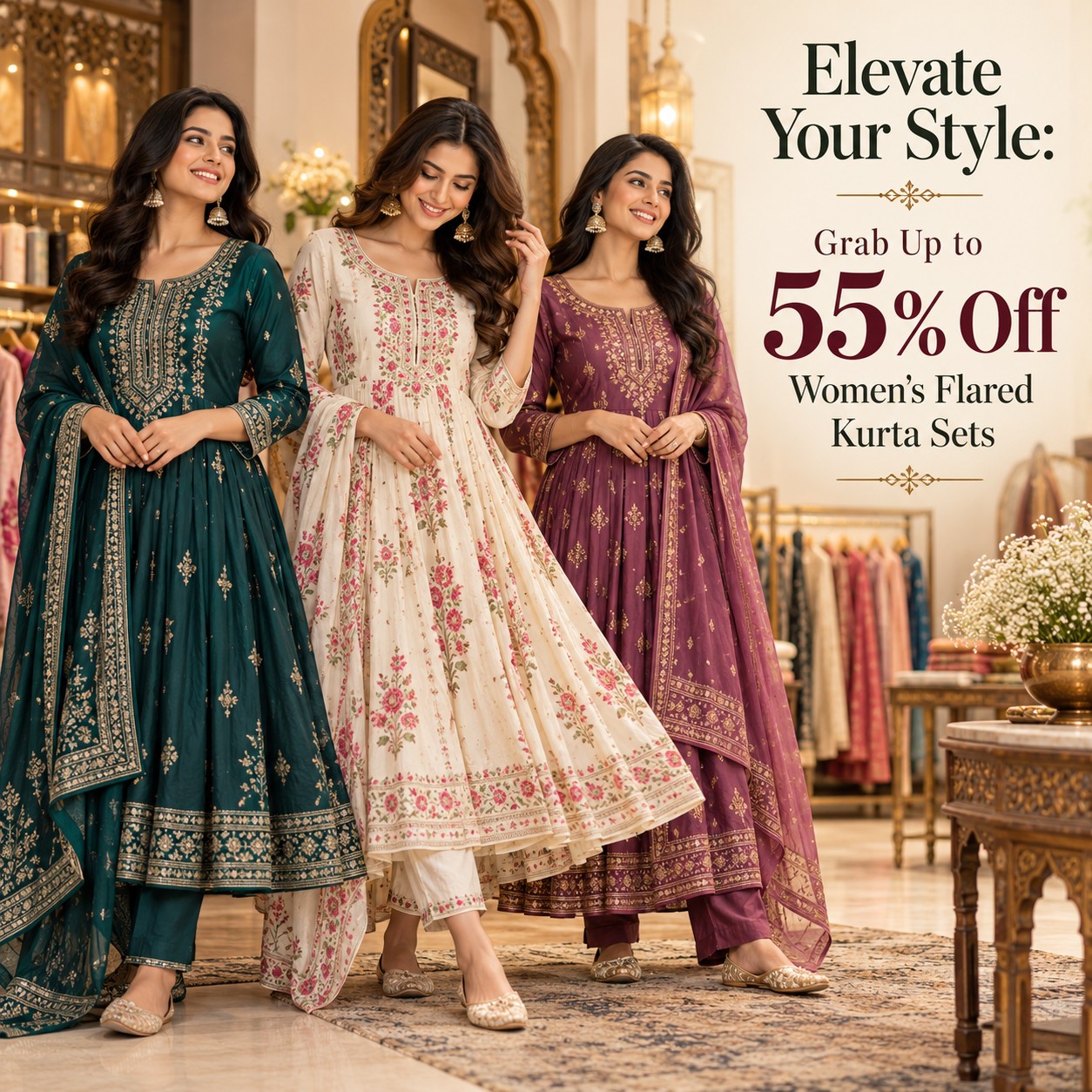 Elevate Your Style: Grab Up to 55% Off Women's Flared Kurta Sets