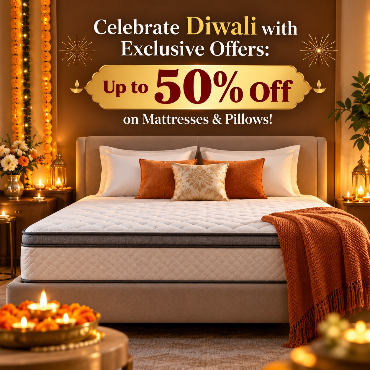Celebrate Diwali with Exclusive Offers: Up to 50% Off on Mattresses & Pillows!