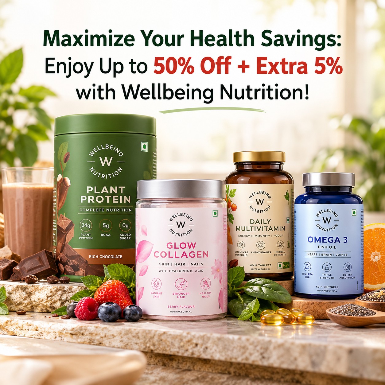 Maximize Your Health Savings: Enjoy Up to 50% Off + Extra 5% with Wellbeing Nutrition!