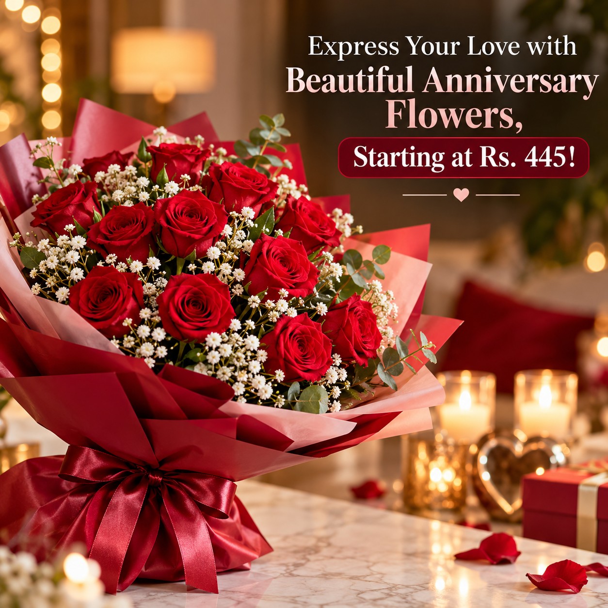 Express Your Love with Beautiful Anniversary Flowers, Starting at Rs. 445!