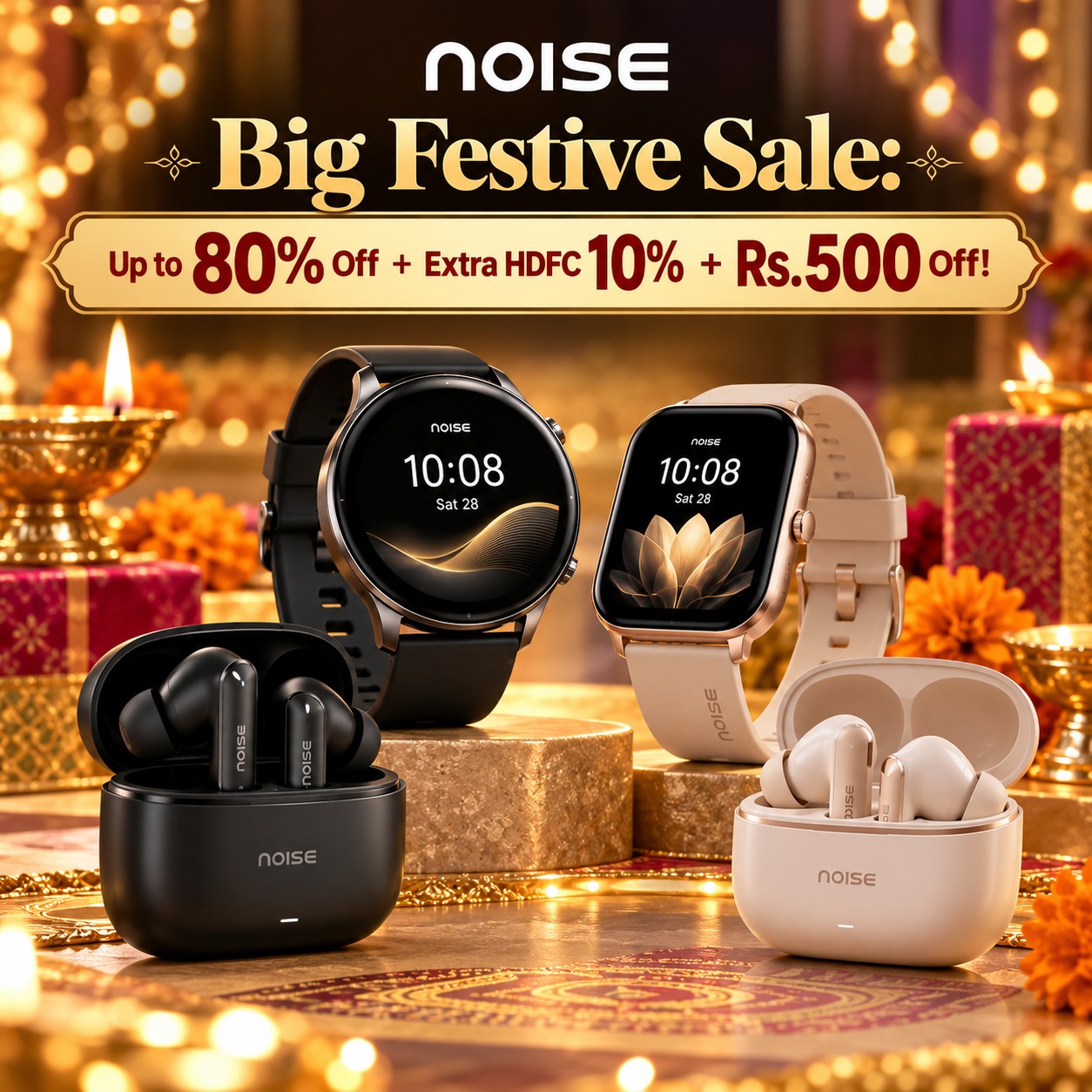 Noise Big Festive Sale: Up to 80% Off + Extra HDFC 10% + Rs.500 Off!