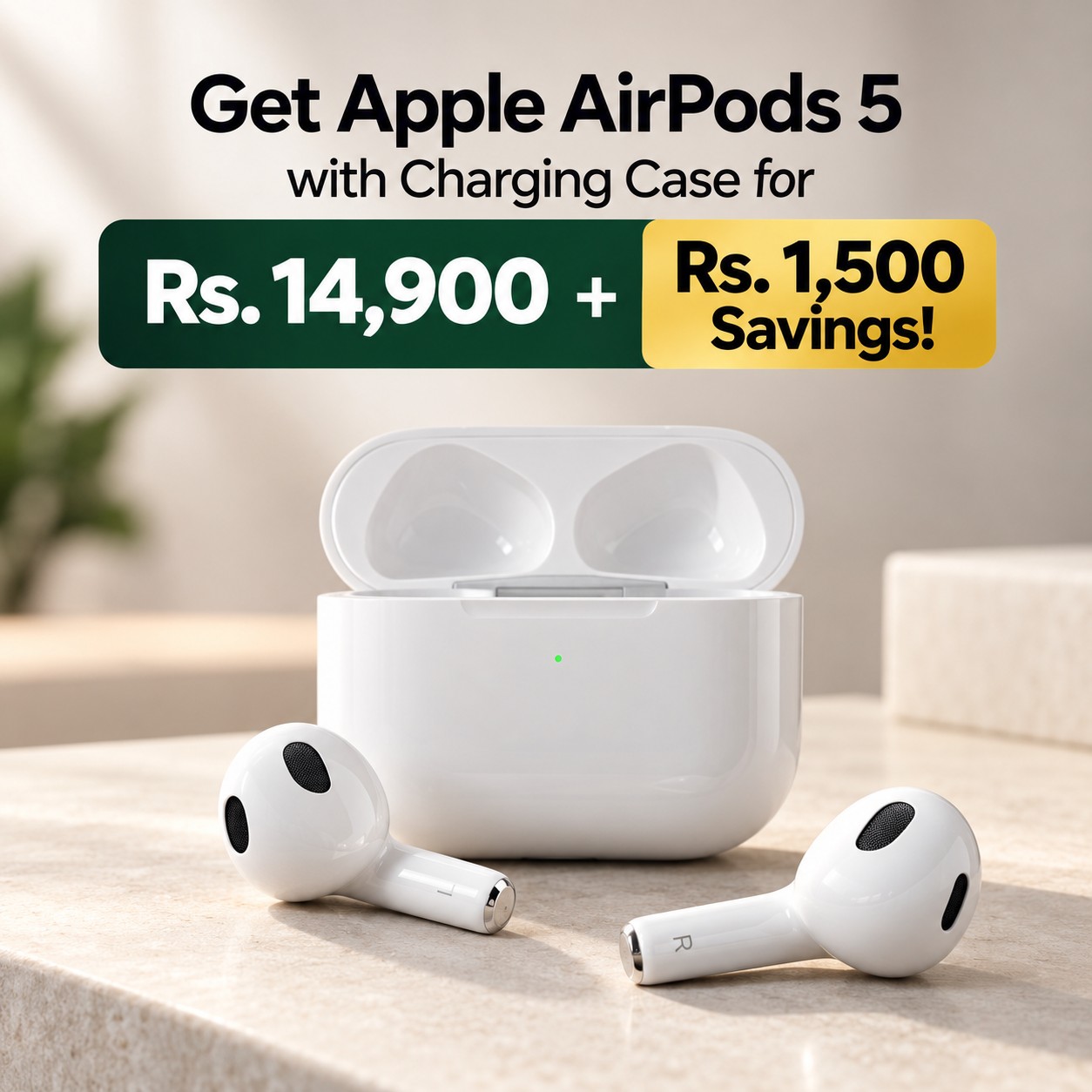 Get Apple AirPods 5 with Charging Case for Rs. 14,900 + Rs. 1,500 Savings!