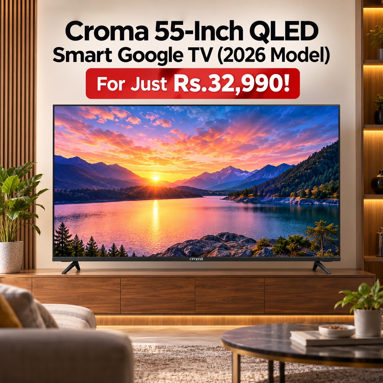 Croma 55-Inch QLED Smart Google TV (2026 Model) For Just Rs.32,990!
