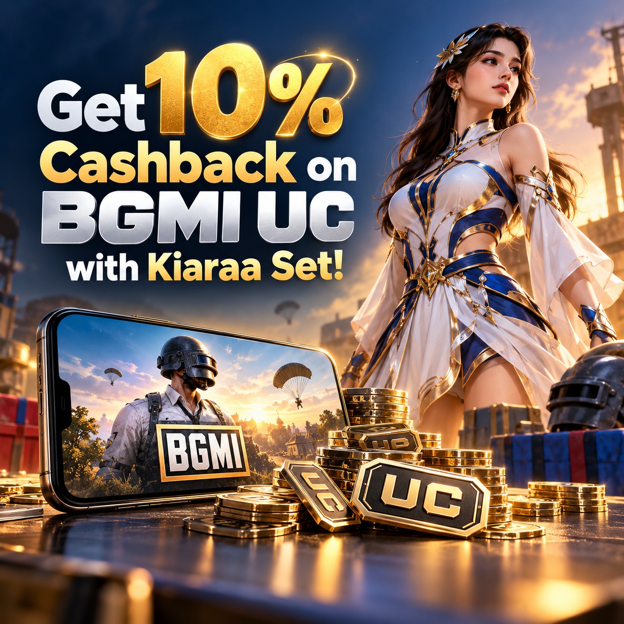 Get 10% Cashback on BGMI UC with Kiaraa Set!