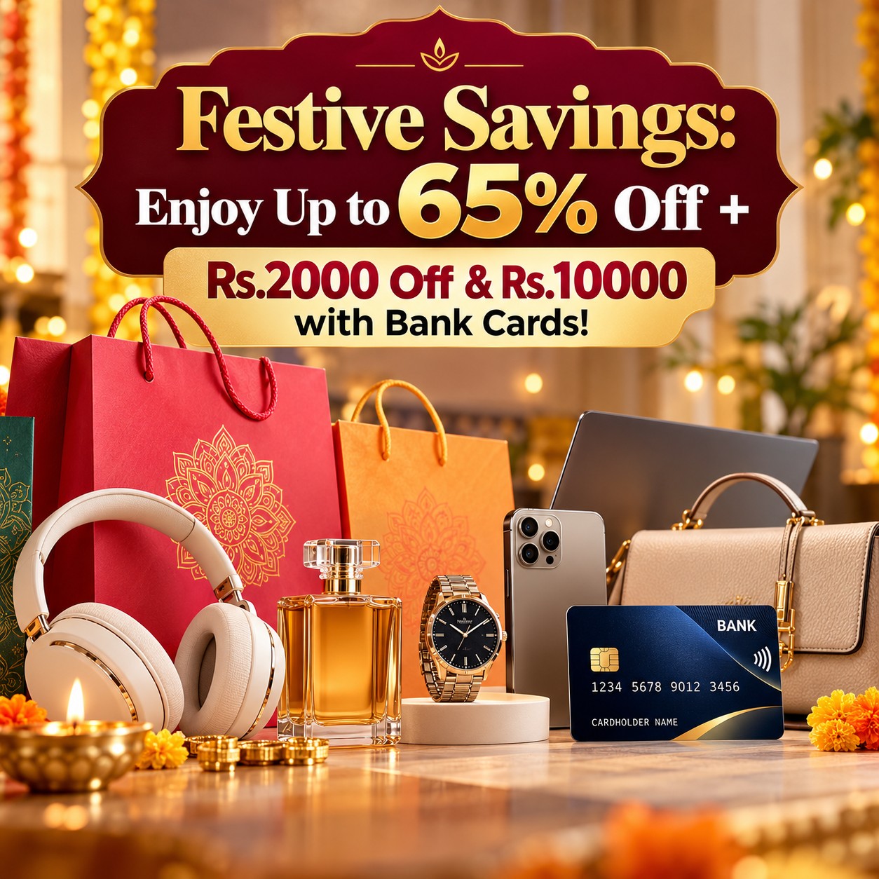 Festive Savings: Enjoy Up to 65% Off + Rs.2000 Off & Rs.10000 with Bank Cards!