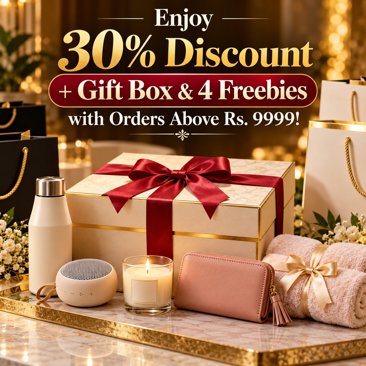 Enjoy 30% Discount + Gift Box & 4 Freebies with Orders Above Rs. 9999!