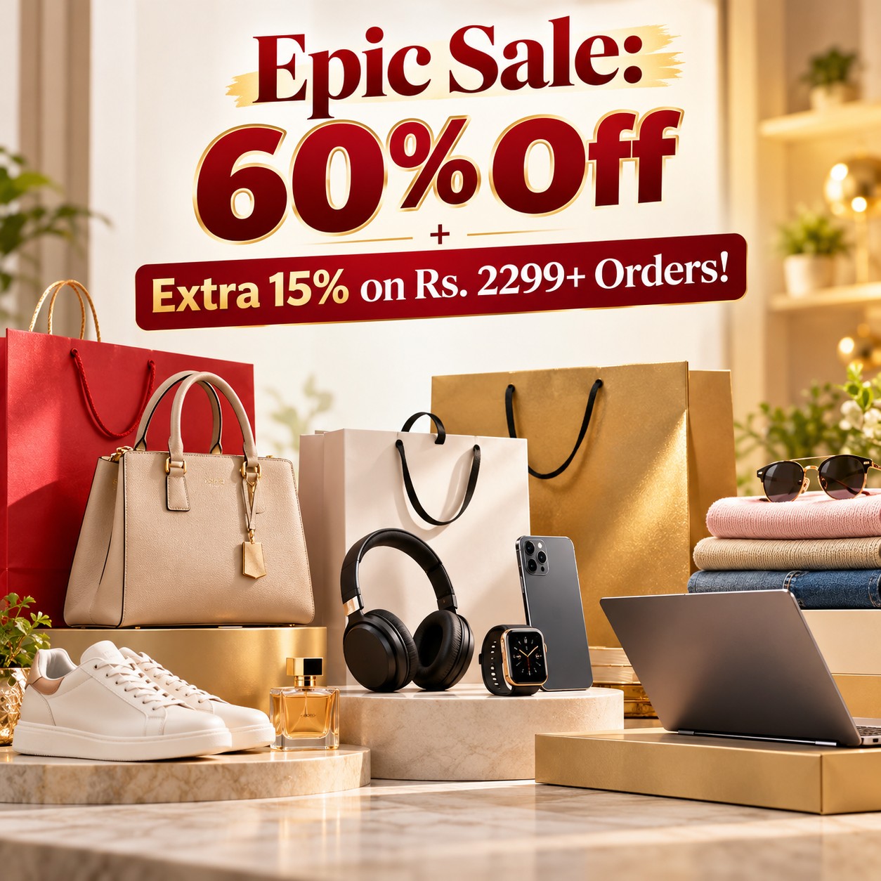 Epic Sale: 60% Off + Extra 15% on Rs. 2299+ Orders!
